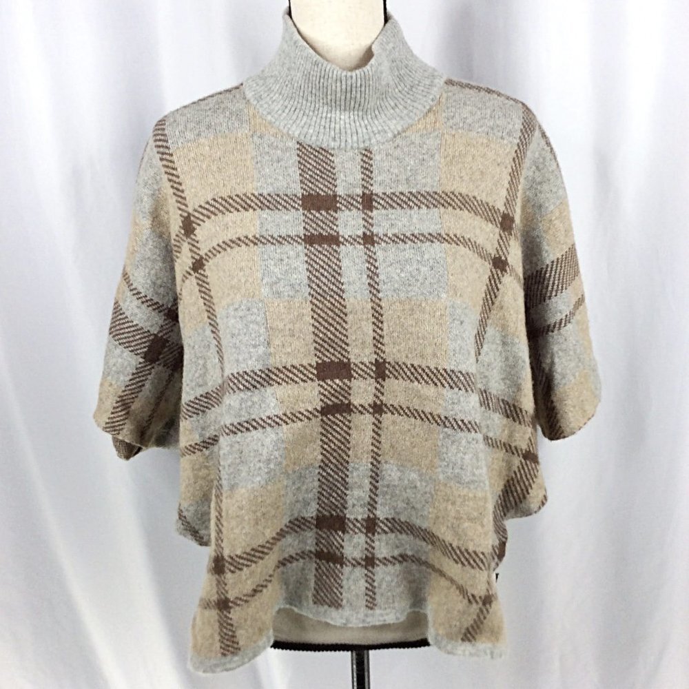 Note di Anita Poncho Sweater OS Plaid Merino Wool Cashmere Blend Mock Neck